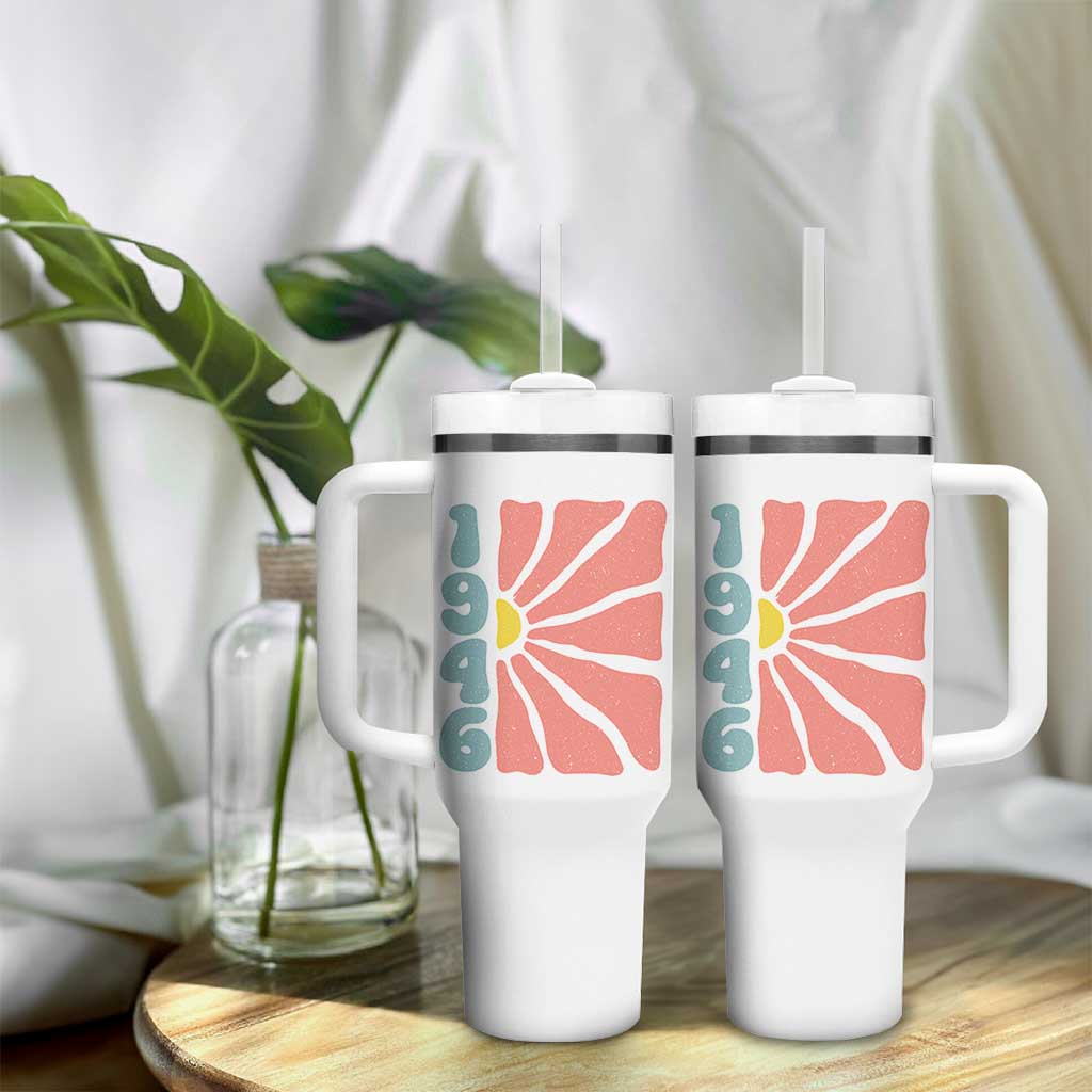 80th Birthday Tumbler With Handle Vintage 1946 Boho Flowers 80 Years Old Birthday