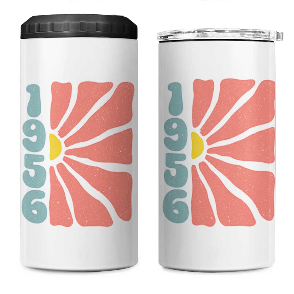 70th Birthday 4 in 1 Can Cooler Tumbler Vintage 1956 Boho Flowers 70 Years Old Birthday