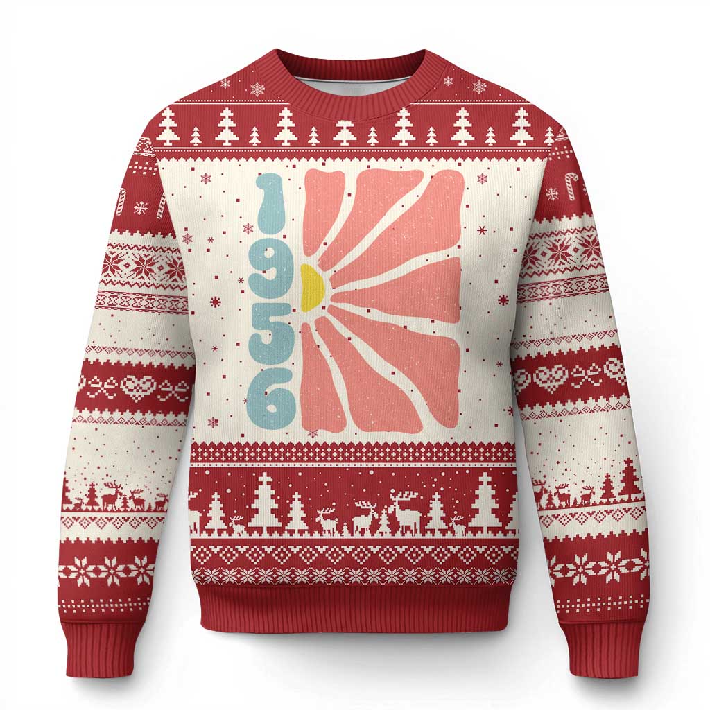 70th Birthday Ugly Christmas Sweater Vintage 1956 Boho Flowers 70 Years Old Birthday