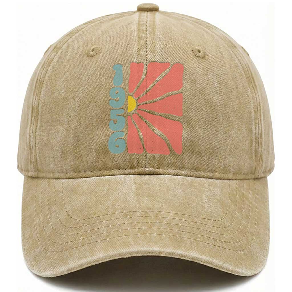 70th Birthday Washed Cotton Baseball Cap Vintage 1956 Boho Flowers 70 Years Old Birthday