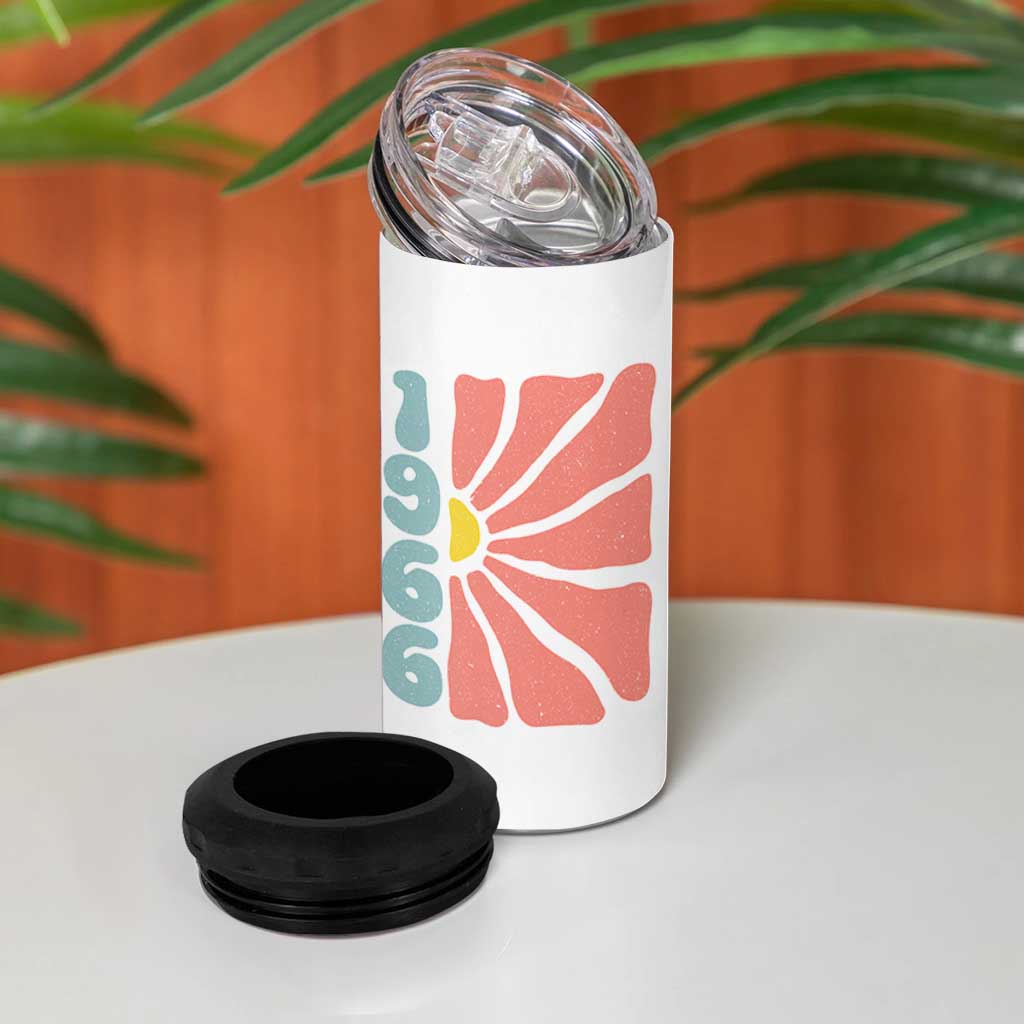 60th Birthday 4 in 1 Can Cooler Tumbler Vintage 1966 Boho Flowers 60 Years Old Birthday