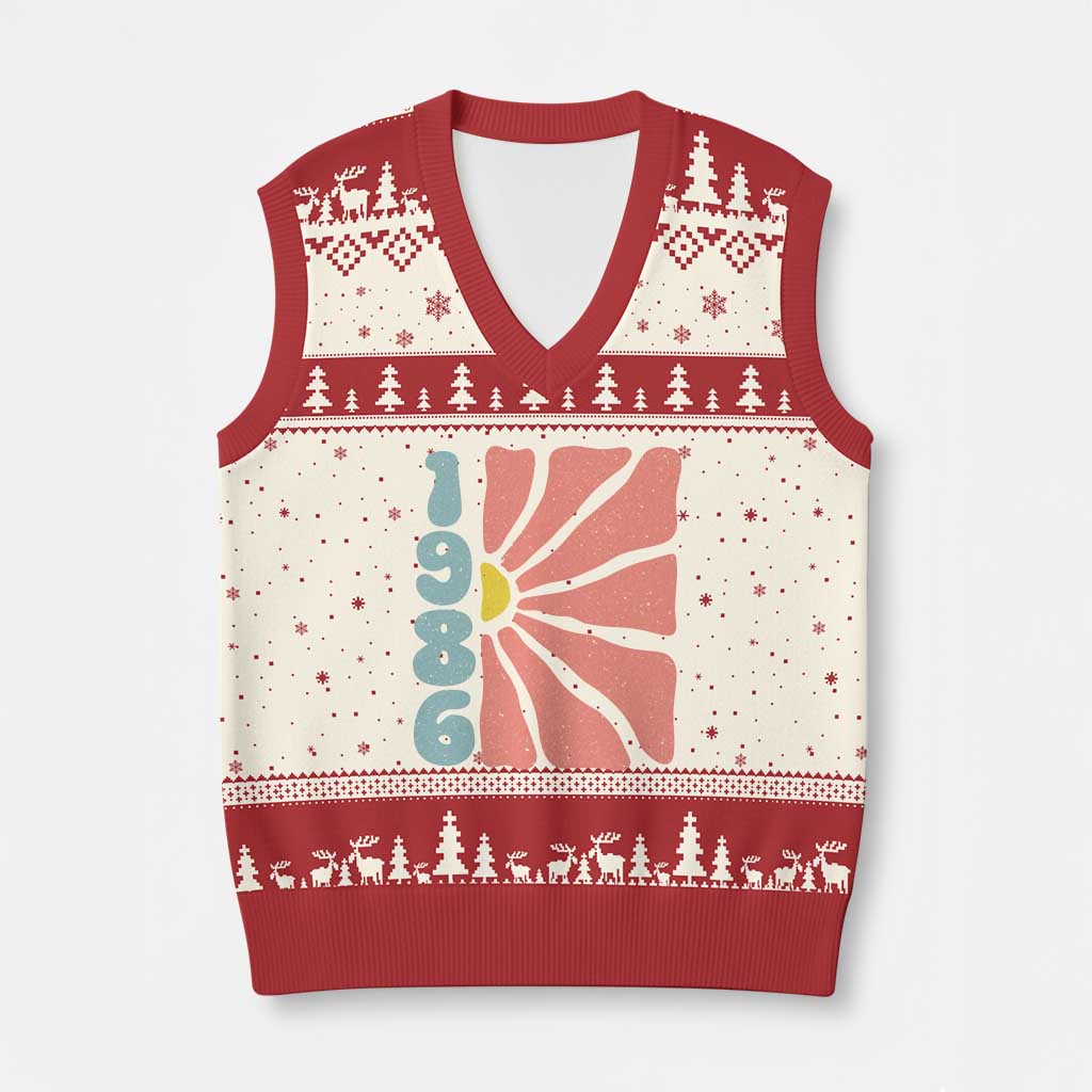 40th Birthday V-Neck Knit Sweater Vest Vintage 1986 Boho Flowers 40 Years Old Birthday