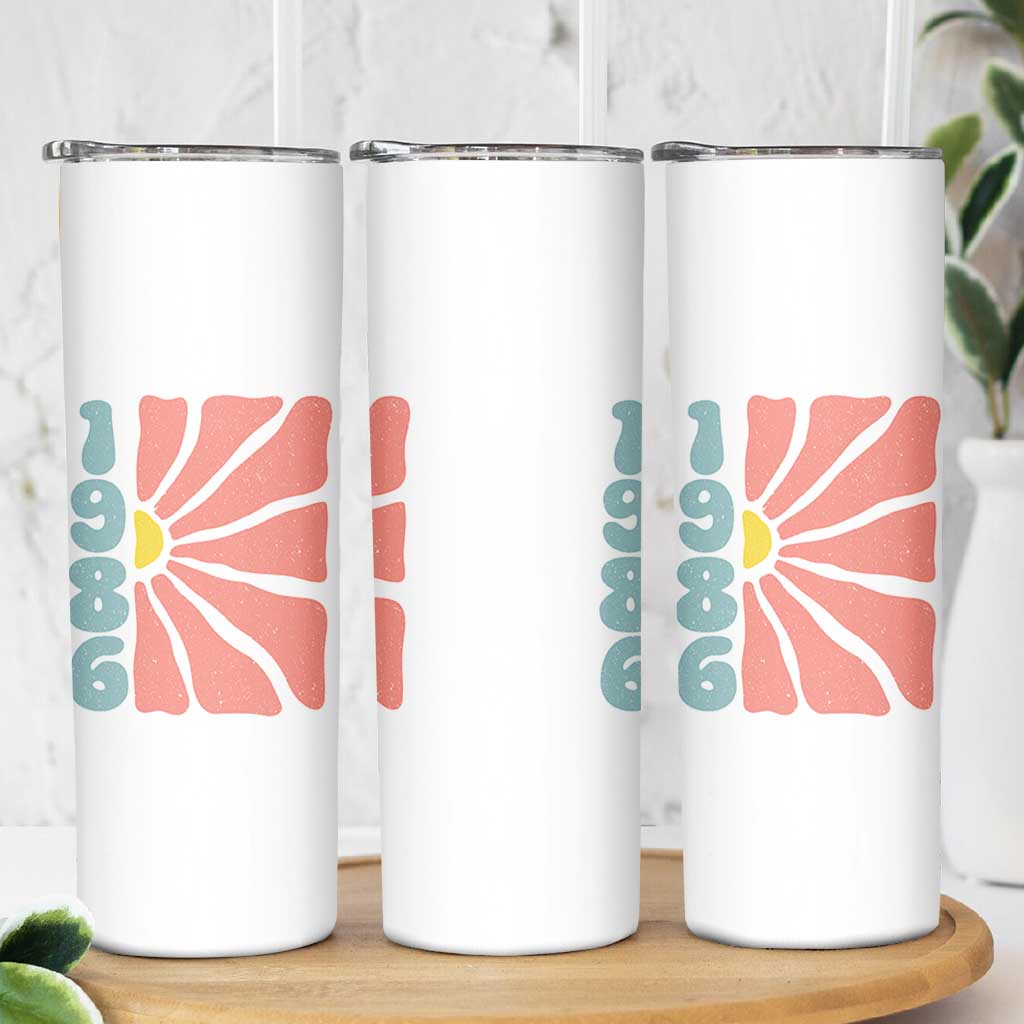 40th Birthday Skinny Tumbler Vintage 1986 Boho Flowers 40 Years Old Birthday