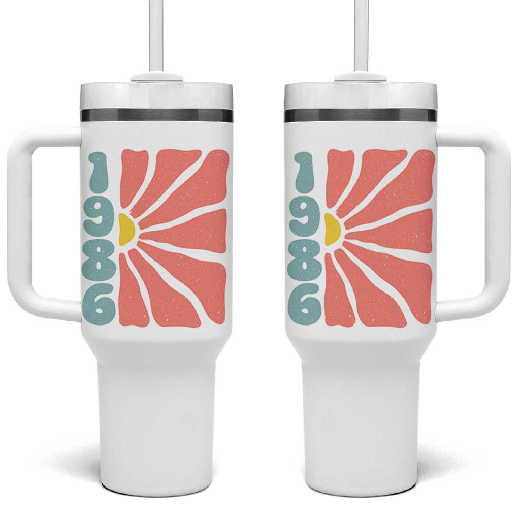 40th Birthday Tumbler With Handle Vintage 1986 Boho Flowers 40 Years Old Birthday