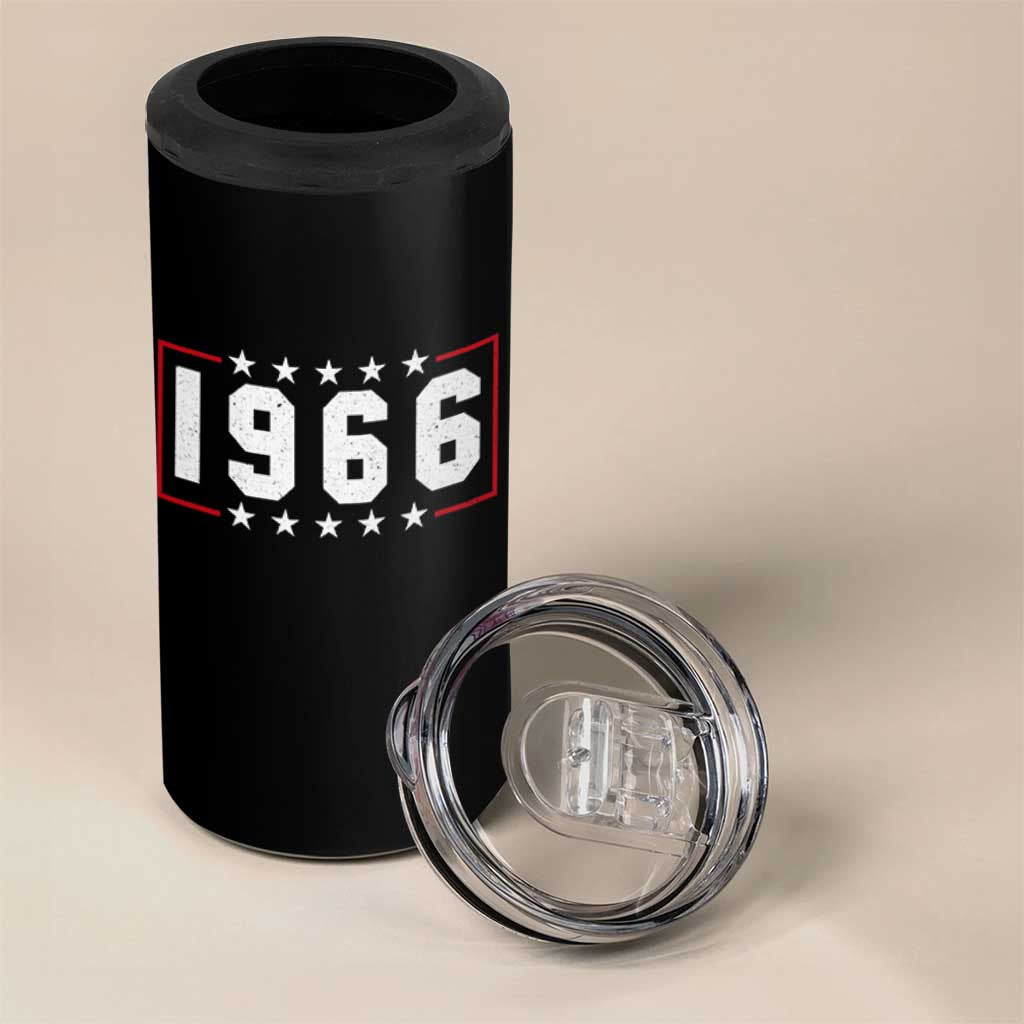 60th Birthday 4 in 1 Can Cooler Tumbler Vintage 1966 60 Years Old Birthday Stars And Stripes