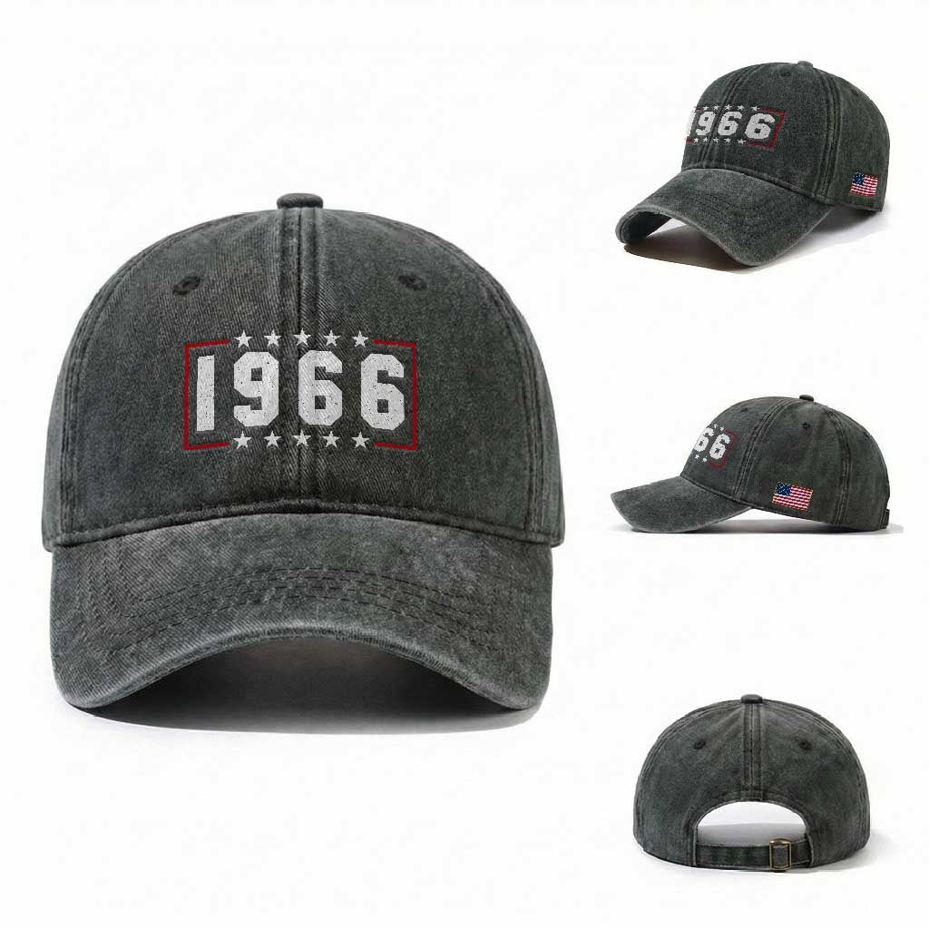 60th Birthday Washed Cotton Baseball Cap Vintage 1966 60 Years Old Birthday Stars And Stripes