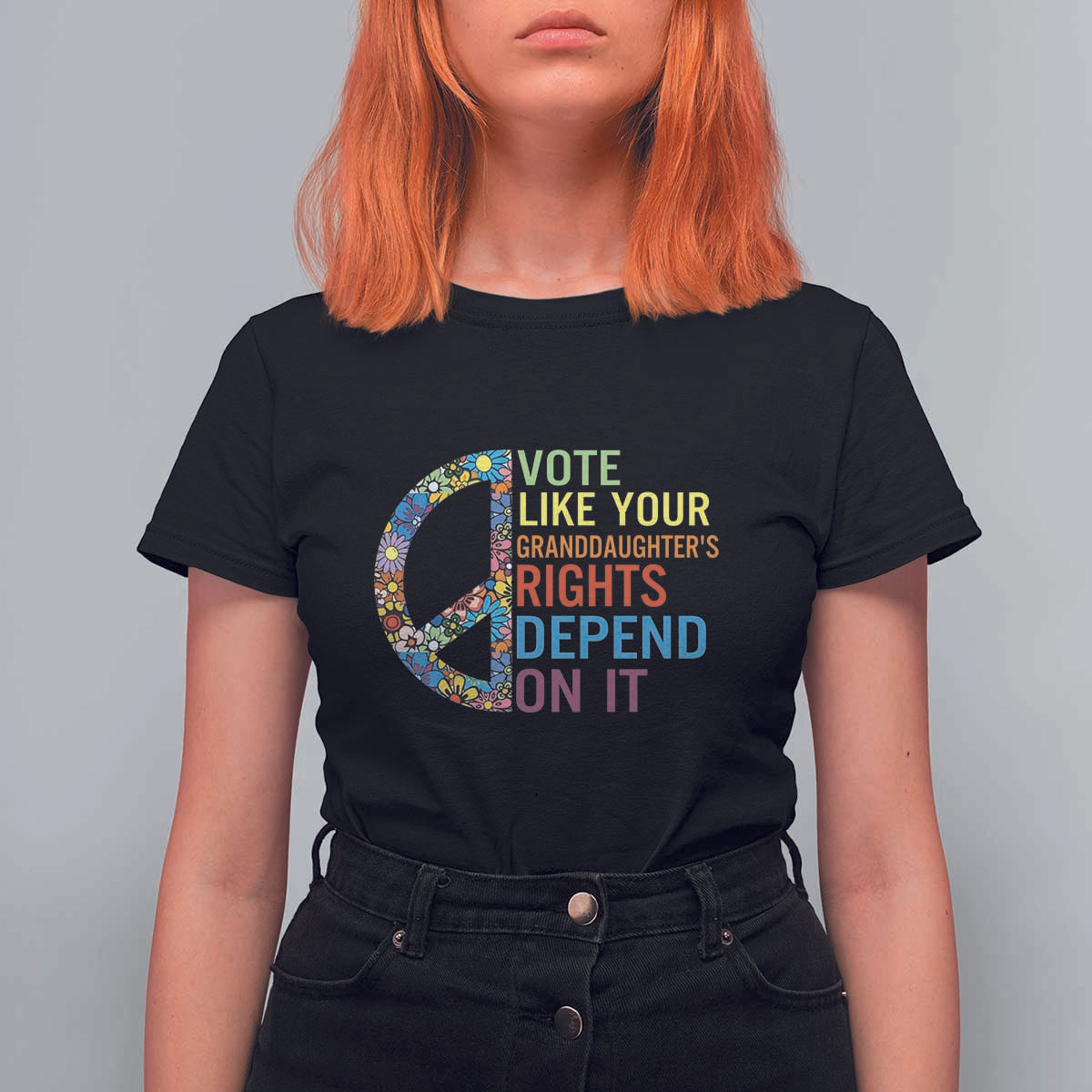 Vote Like Your Granddaughter's Rights Depend On It T Shirt For Women Boho Floral Peace Sign - Wonder Print Shop