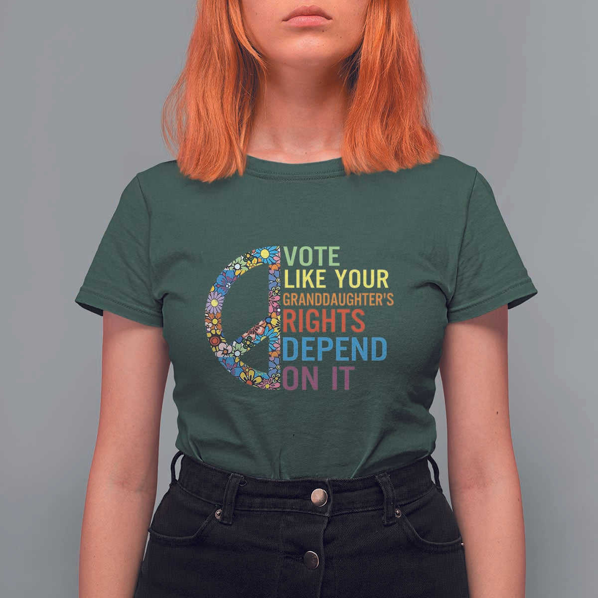 Vote Like Your Granddaughter's Rights Depend On It T Shirt For Women Boho Floral Peace Sign - Wonder Print Shop