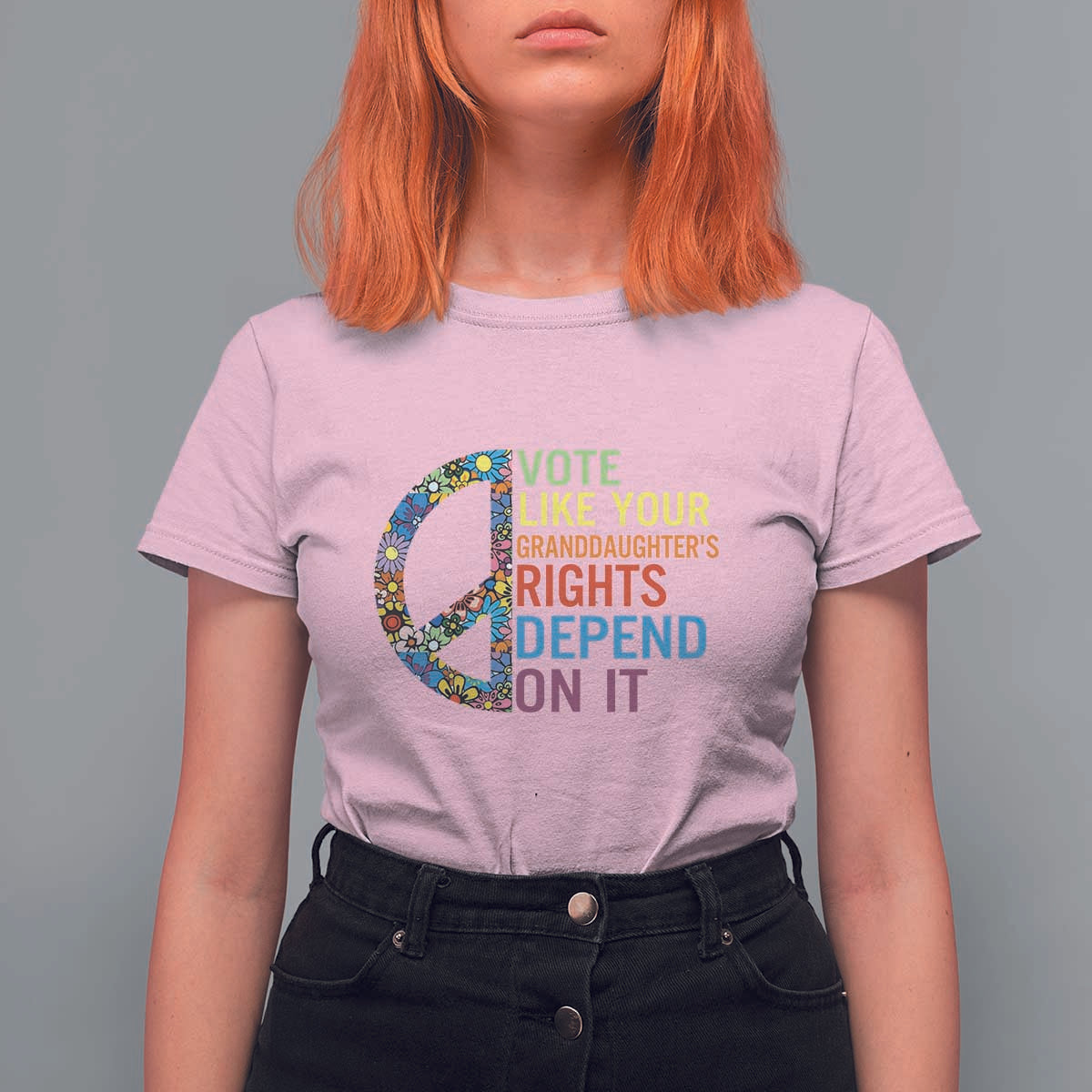 Vote Like Your Granddaughter's Rights Depend On It T Shirt For Women Boho Floral Peace Sign - Wonder Print Shop