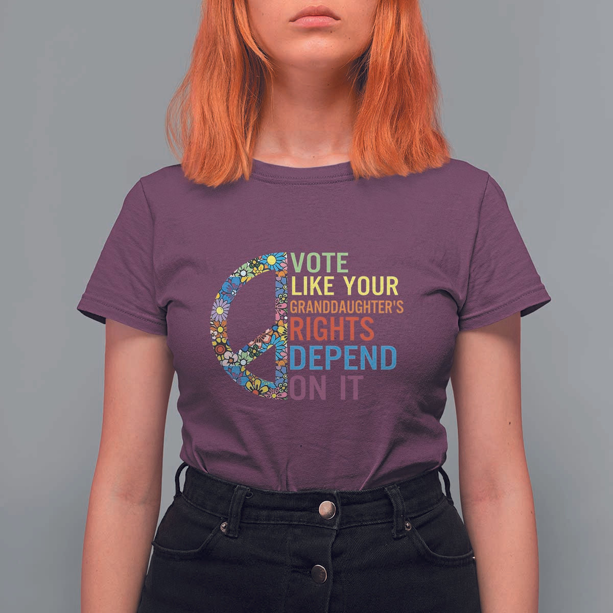 Vote Like Your Granddaughter's Rights Depend On It T Shirt For Women Boho Floral Peace Sign - Wonder Print Shop