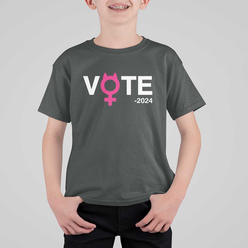 Funny Vote 2024 T Shirt For Kid Cat Woman Sign Harris President 2024 - Wonder Print Shop