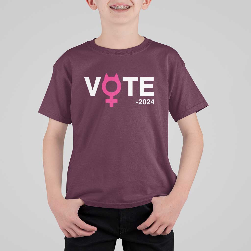 Funny Vote 2024 T Shirt For Kid Cat Woman Sign Harris President 2024 - Wonder Print Shop