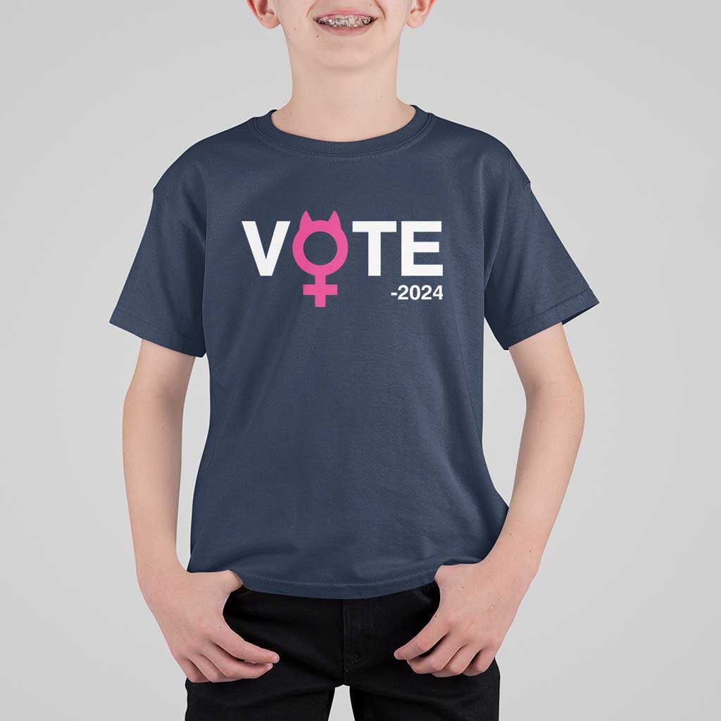 Funny Vote 2024 T Shirt For Kid Cat Woman Sign Harris President 2024 - Wonder Print Shop