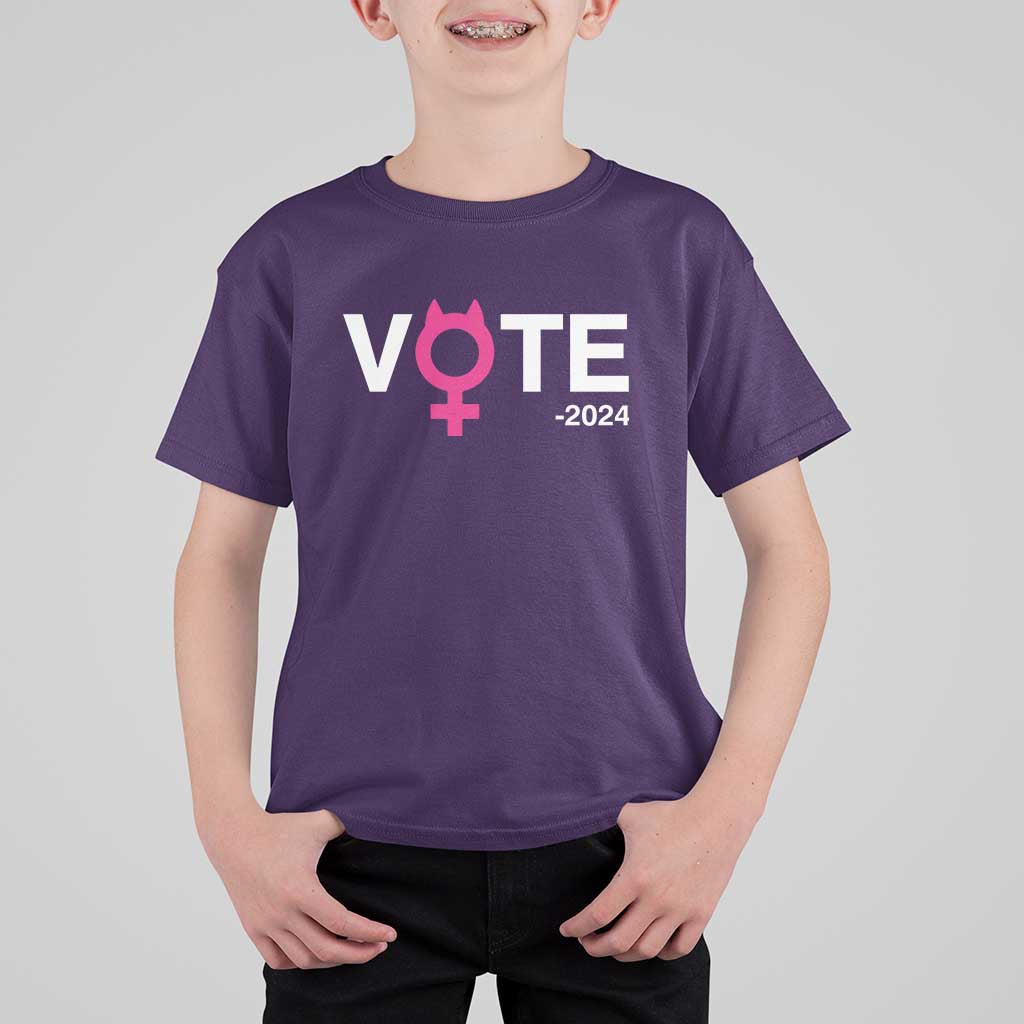 Funny Vote 2024 T Shirt For Kid Cat Woman Sign Harris President 2024 - Wonder Print Shop