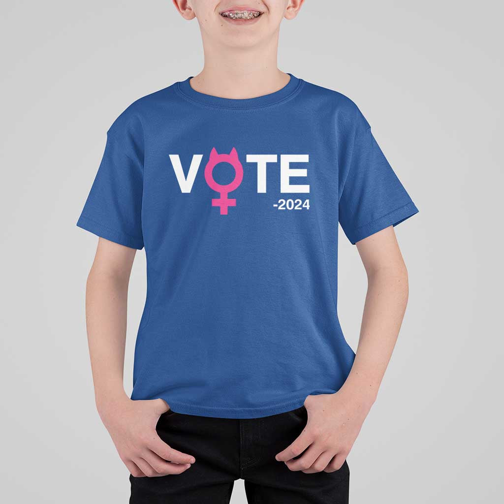 Funny Vote 2024 T Shirt For Kid Cat Woman Sign Harris President 2024 - Wonder Print Shop