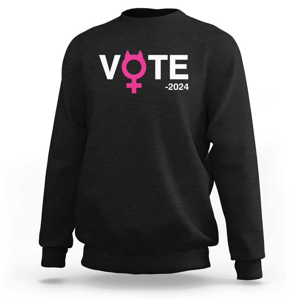 Funny Vote 2024 Sweatshirt Cat Woman Sign Harris President 2024 - Wonder Print Shop