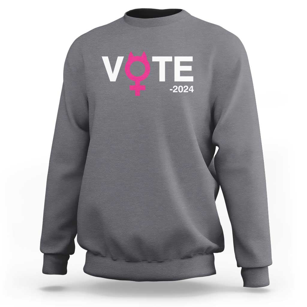 Funny Vote 2024 Sweatshirt Cat Woman Sign Harris President 2024 - Wonder Print Shop