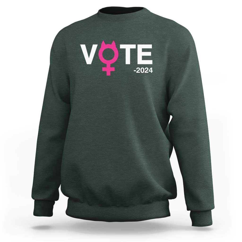 Funny Vote 2024 Sweatshirt Cat Woman Sign Harris President 2024 - Wonder Print Shop