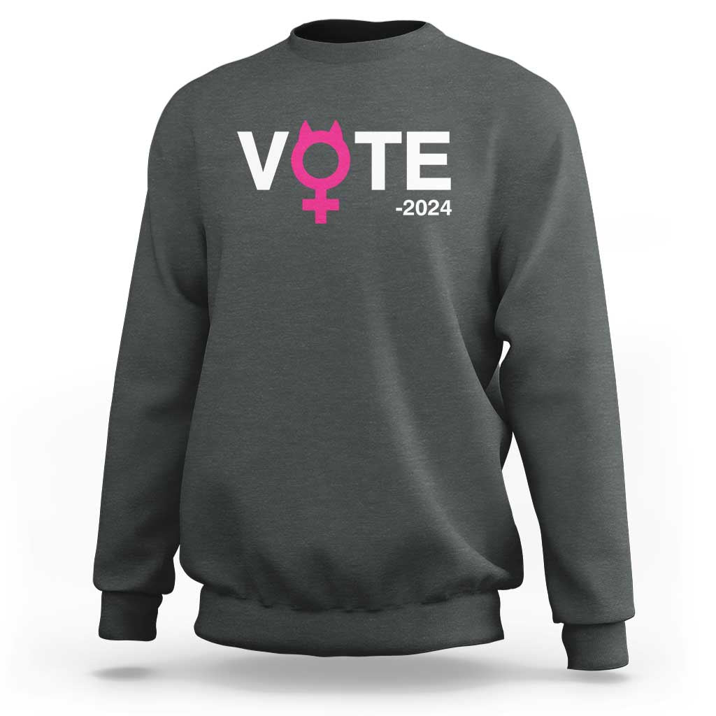 Funny Vote 2024 Sweatshirt Cat Woman Sign Harris President 2024 - Wonder Print Shop