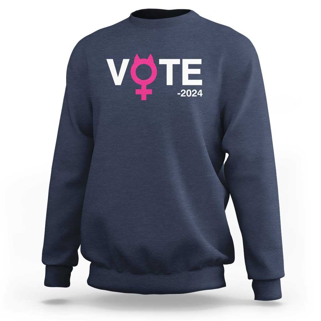 Funny Vote 2024 Sweatshirt Cat Woman Sign Harris President 2024 - Wonder Print Shop