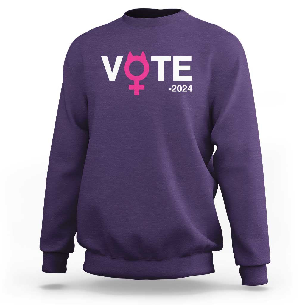 Funny Vote 2024 Sweatshirt Cat Woman Sign Harris President 2024 - Wonder Print Shop
