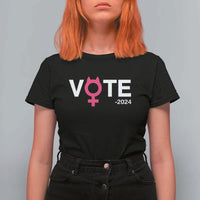 Funny Vote 2024 T Shirt For Women Cat Woman Sign Harris President 2024 - Wonder Print Shop