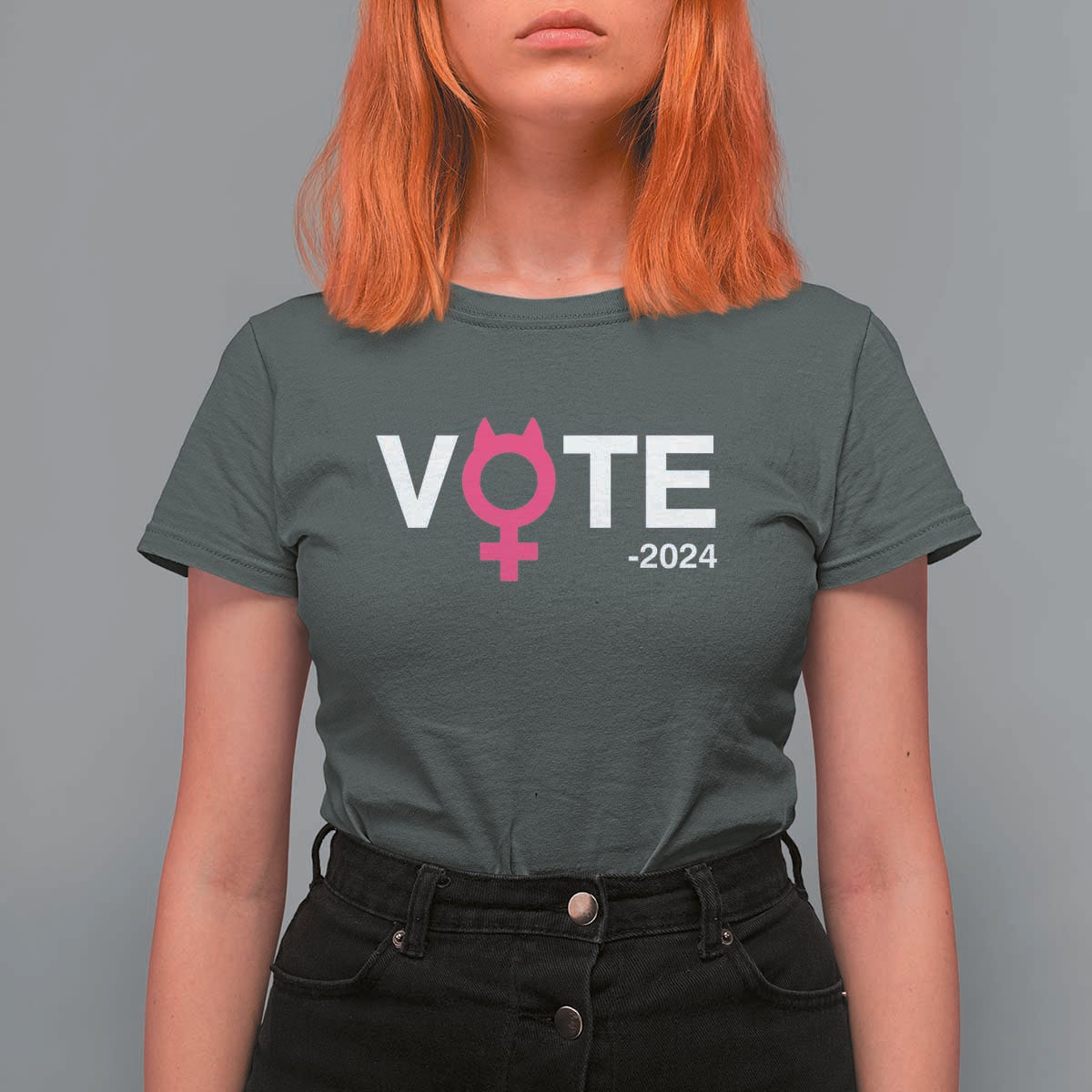 Funny Vote 2024 T Shirt For Women Cat Woman Sign Harris President 2024 - Wonder Print Shop