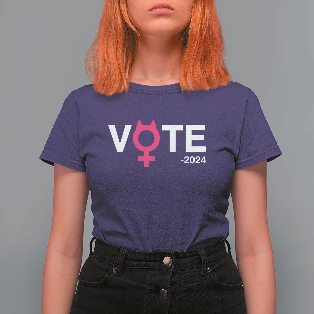 Funny Vote 2024 T Shirt For Women Cat Woman Sign Harris President 2024 - Wonder Print Shop