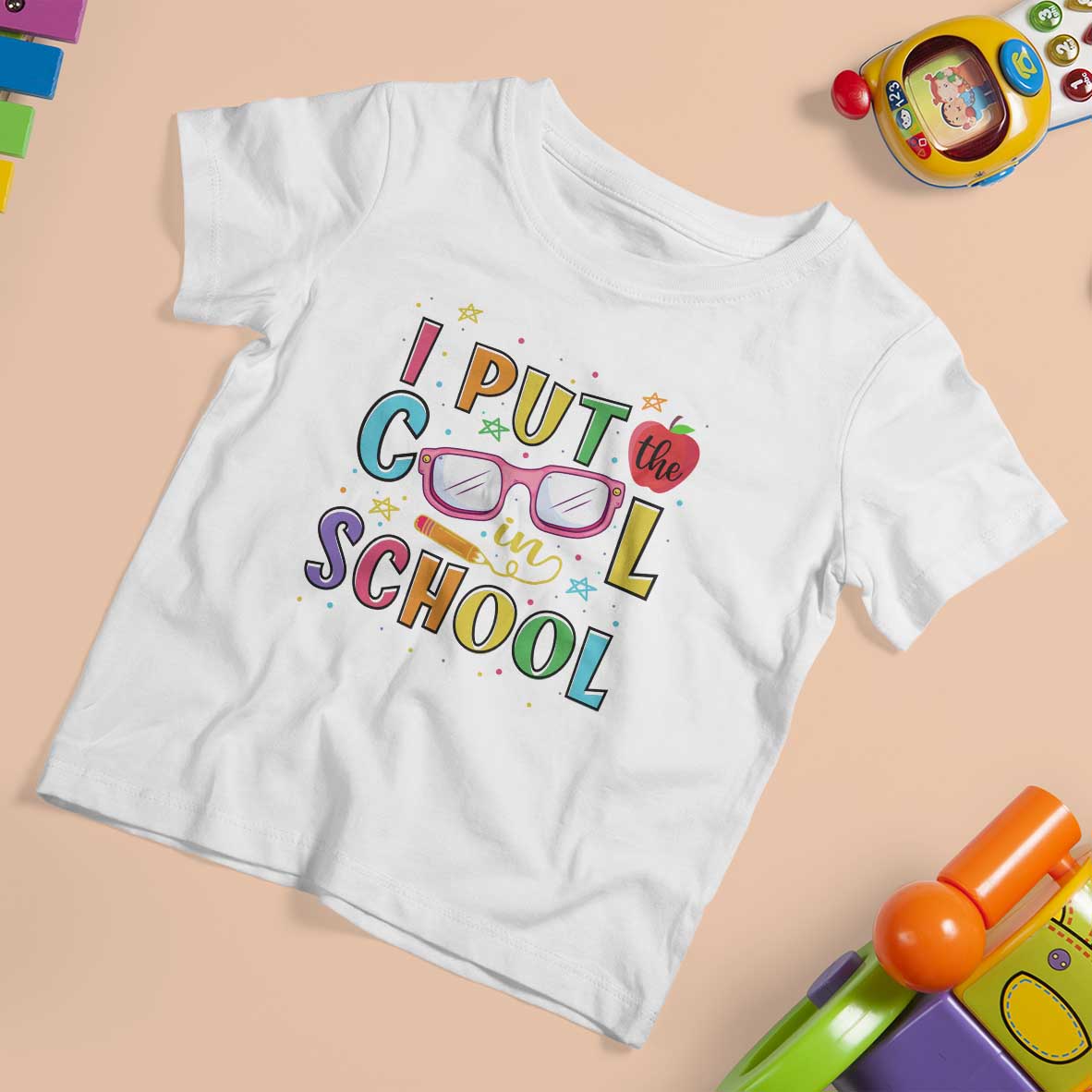 I Put The Cool In School T Shirt For Kid First Day Of School Apple Glasses Pencil - Wonder Print Shop