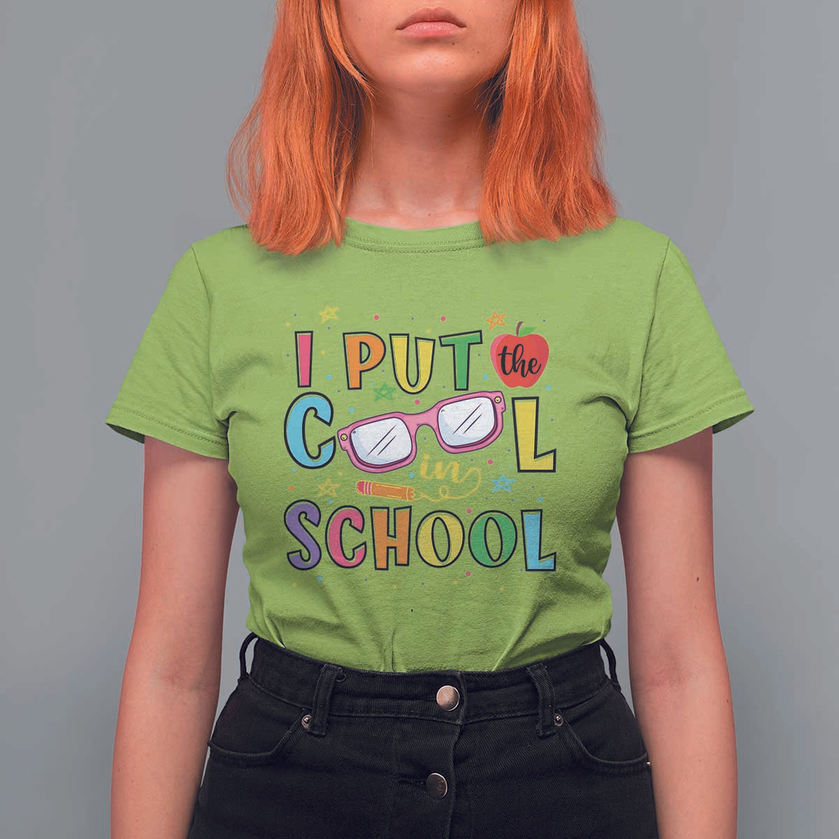 I Put The Cool In School T Shirt For Women First Day Of School Apple Glasses Pencil - Wonder Print Shop