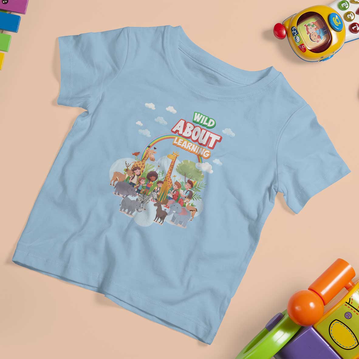 Wild About Learning T Shirt For Kid Back To School Zoo Animals Student Rainbow - Wonder Print Shop
