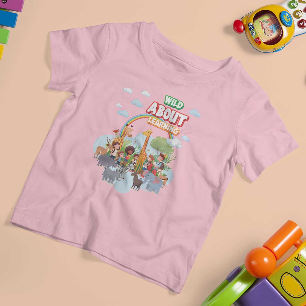 Wild About Learning T Shirt For Kid Back To School Zoo Animals Student Rainbow - Wonder Print Shop