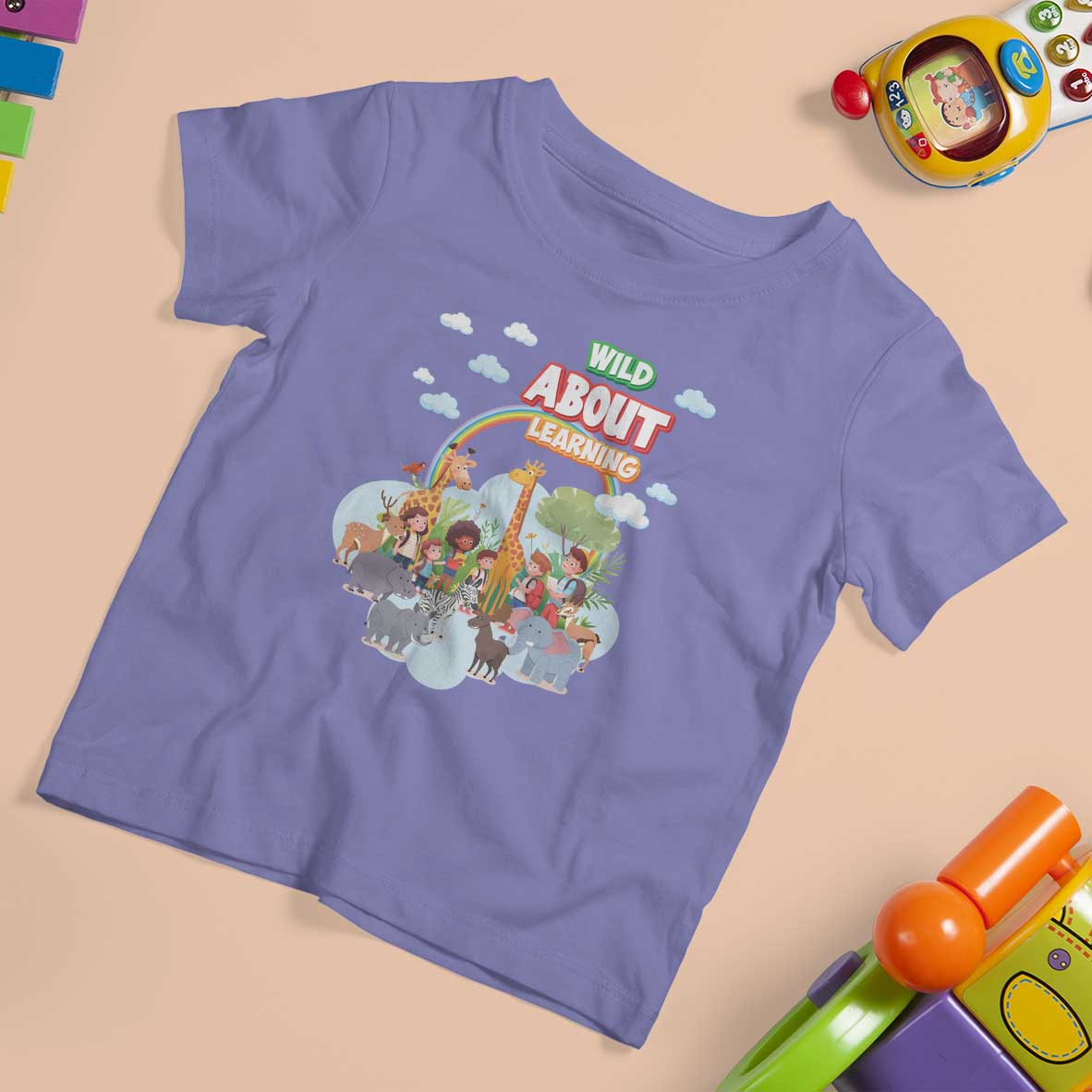 Wild About Learning T Shirt For Kid Back To School Zoo Animals Student Rainbow - Wonder Print Shop