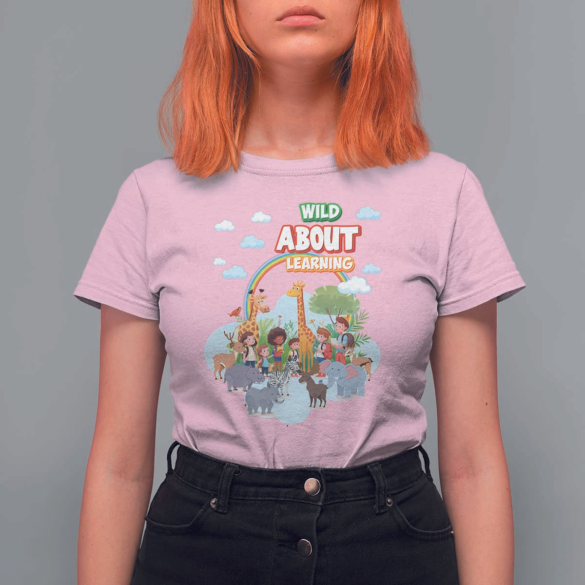 Wild About Learning T Shirt For Women Back To School Zoo Animals Student Rainbow - Wonder Print Shop