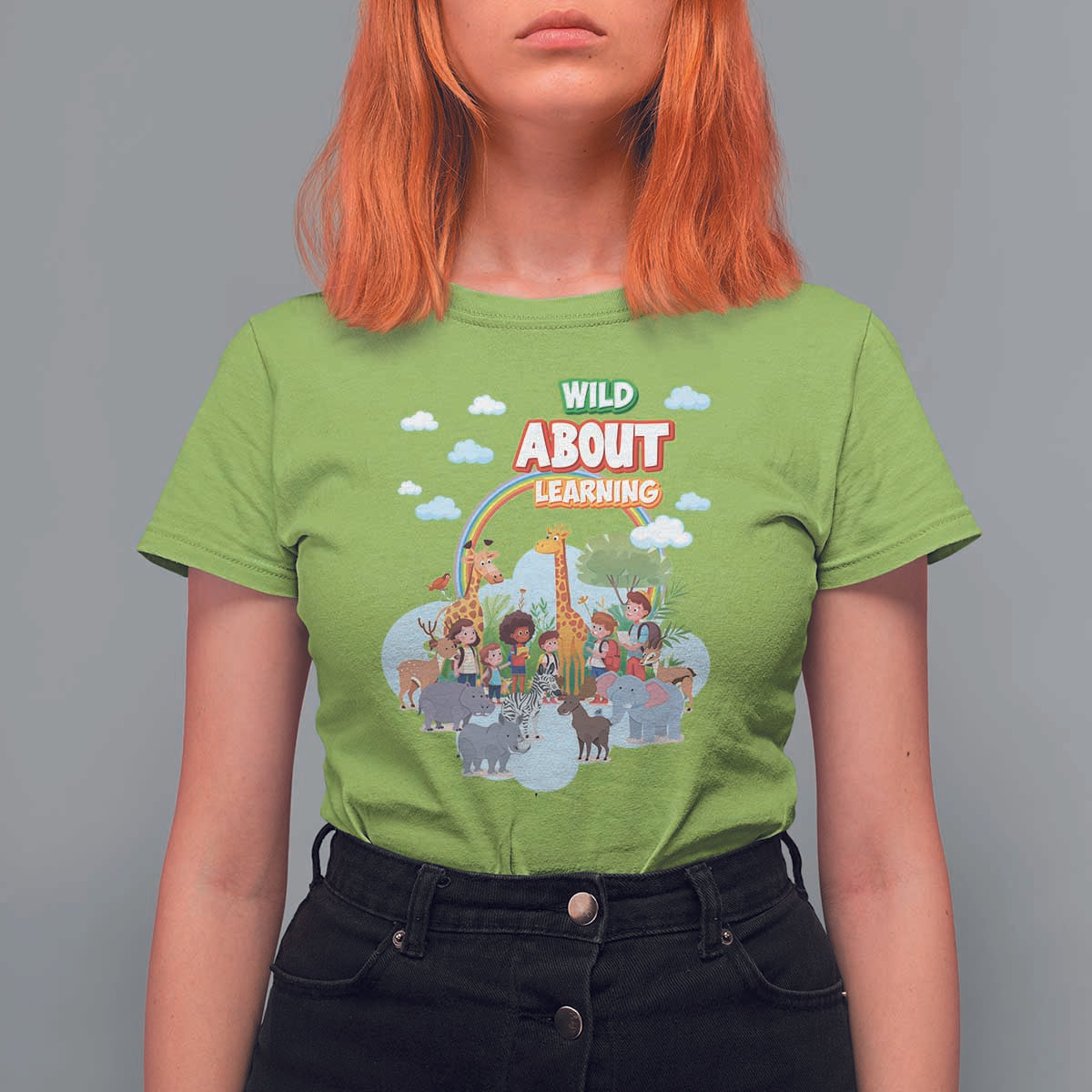 Wild About Learning T Shirt For Women Back To School Zoo Animals Student Rainbow - Wonder Print Shop