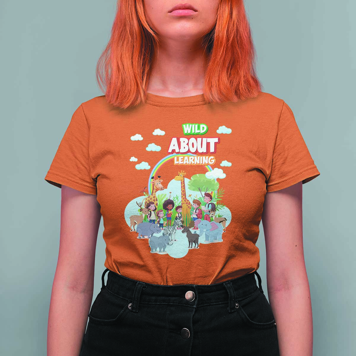 Wild About Learning T Shirt For Women Back To School Zoo Animals Student Rainbow - Wonder Print Shop