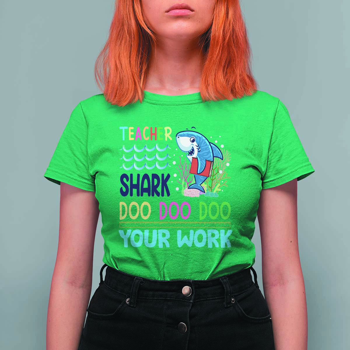 Funny Teacher Shark T Shirt For Women Do Your Work Ruler Back To School - Wonder Print Shop