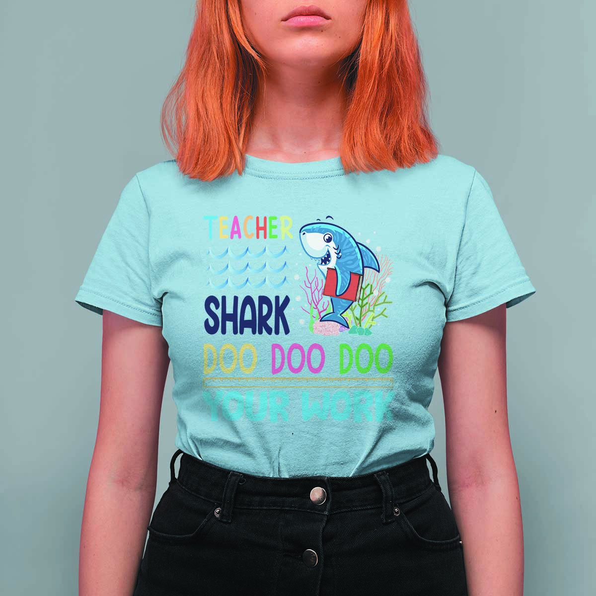 Funny Teacher Shark T Shirt For Women Do Your Work Ruler Back To School - Wonder Print Shop