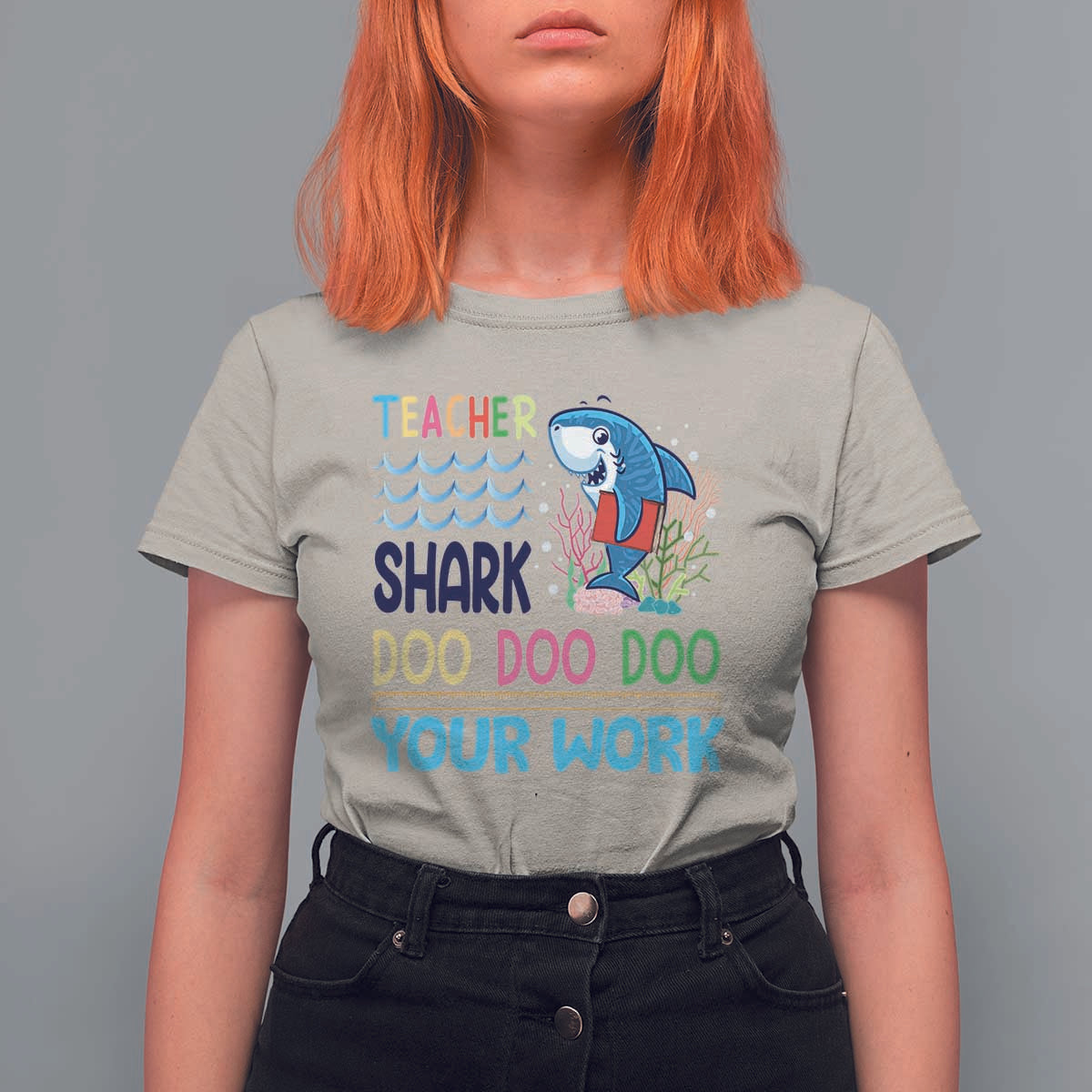 Funny Teacher Shark T Shirt For Women Do Your Work Ruler Back To School - Wonder Print Shop