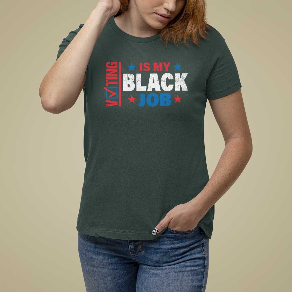 Voting Is My Black Job T Shirt For Women Election Ballot Box Star USA Flag - Wonder Print Shop