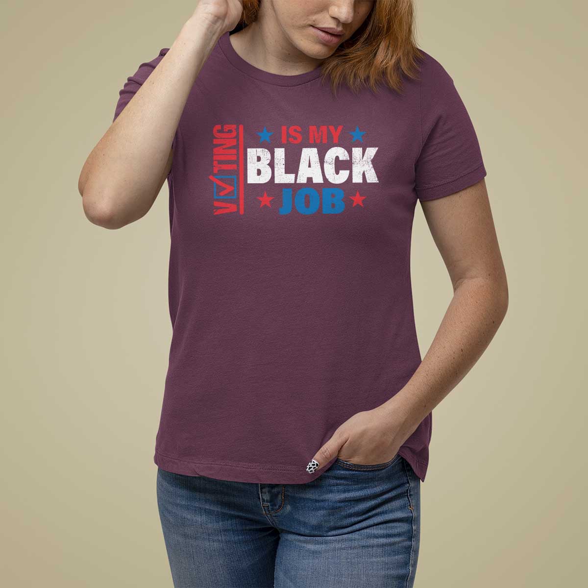 Voting Is My Black Job T Shirt For Women Election Ballot Box Star USA Flag - Wonder Print Shop