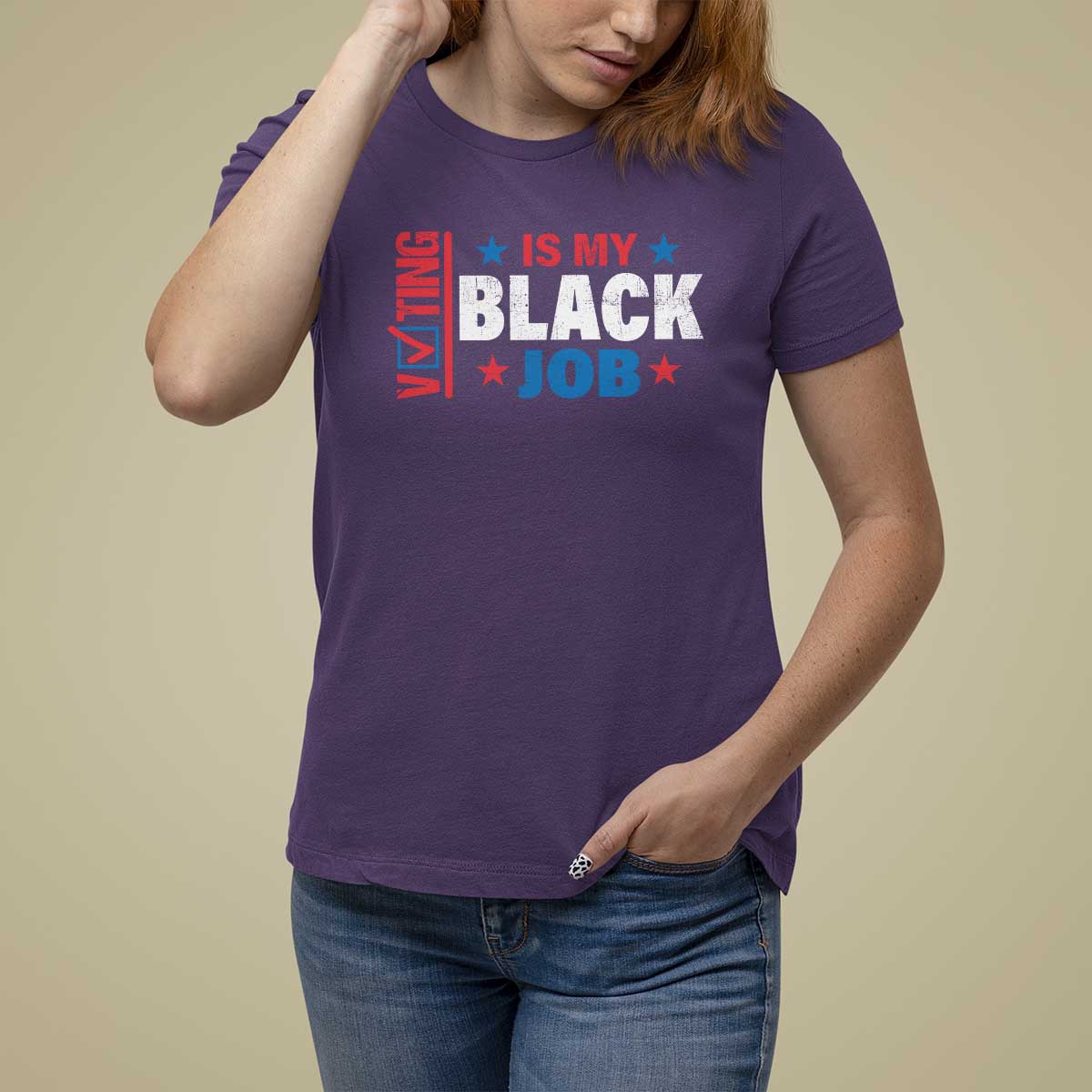 Voting Is My Black Job T Shirt For Women Election Ballot Box Star USA Flag - Wonder Print Shop