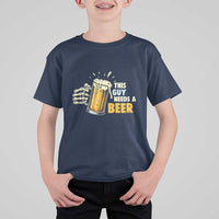 Funny This Guy Needs A Beer T Shirt For Kid Beer Drinking Skeleton Hand - Wonder Print Shop