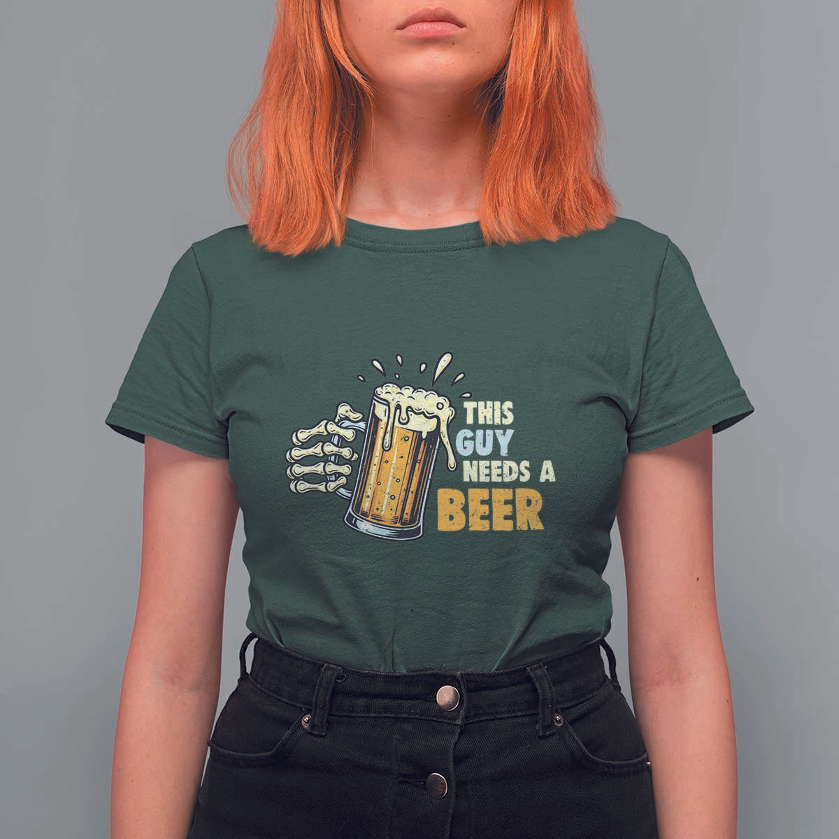 Funny This Guy Needs A Beer T Shirt For Women Beer Drinking Skeleton Hand - Wonder Print Shop