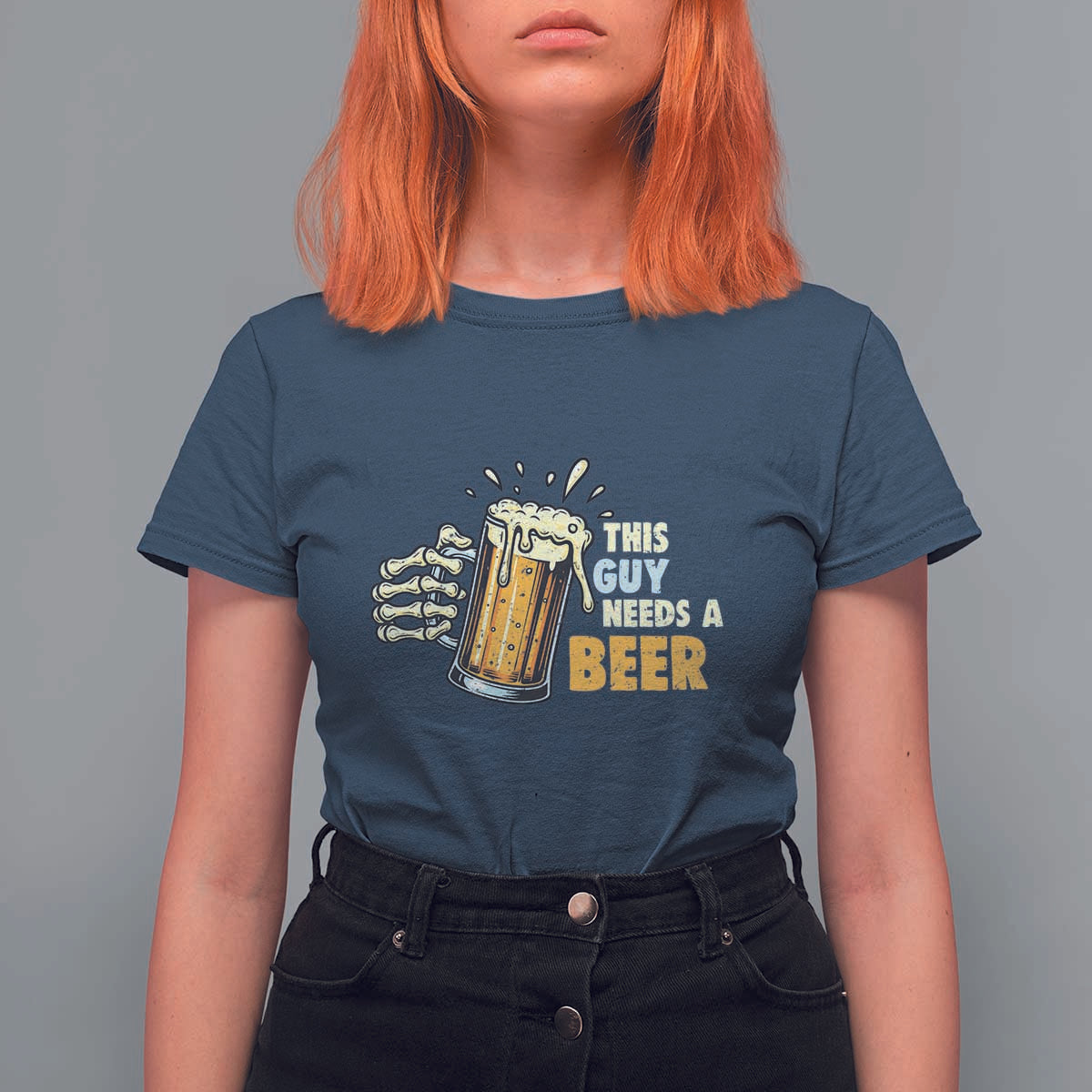 Funny This Guy Needs A Beer T Shirt For Women Beer Drinking Skeleton Hand - Wonder Print Shop
