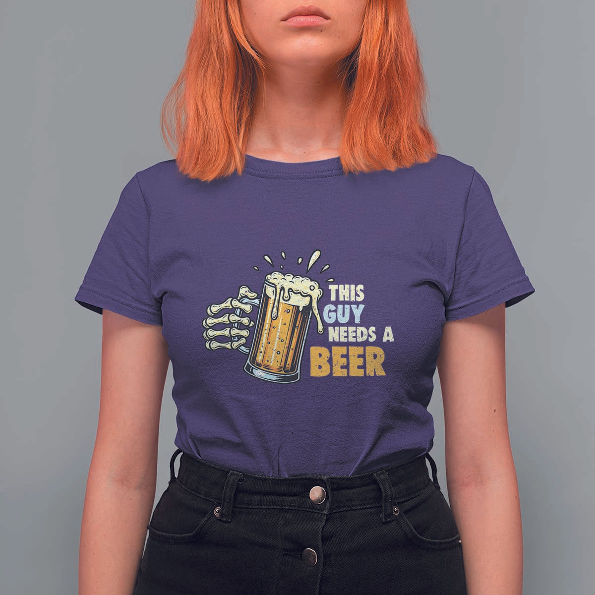Funny This Guy Needs A Beer T Shirt For Women Beer Drinking Skeleton Hand - Wonder Print Shop