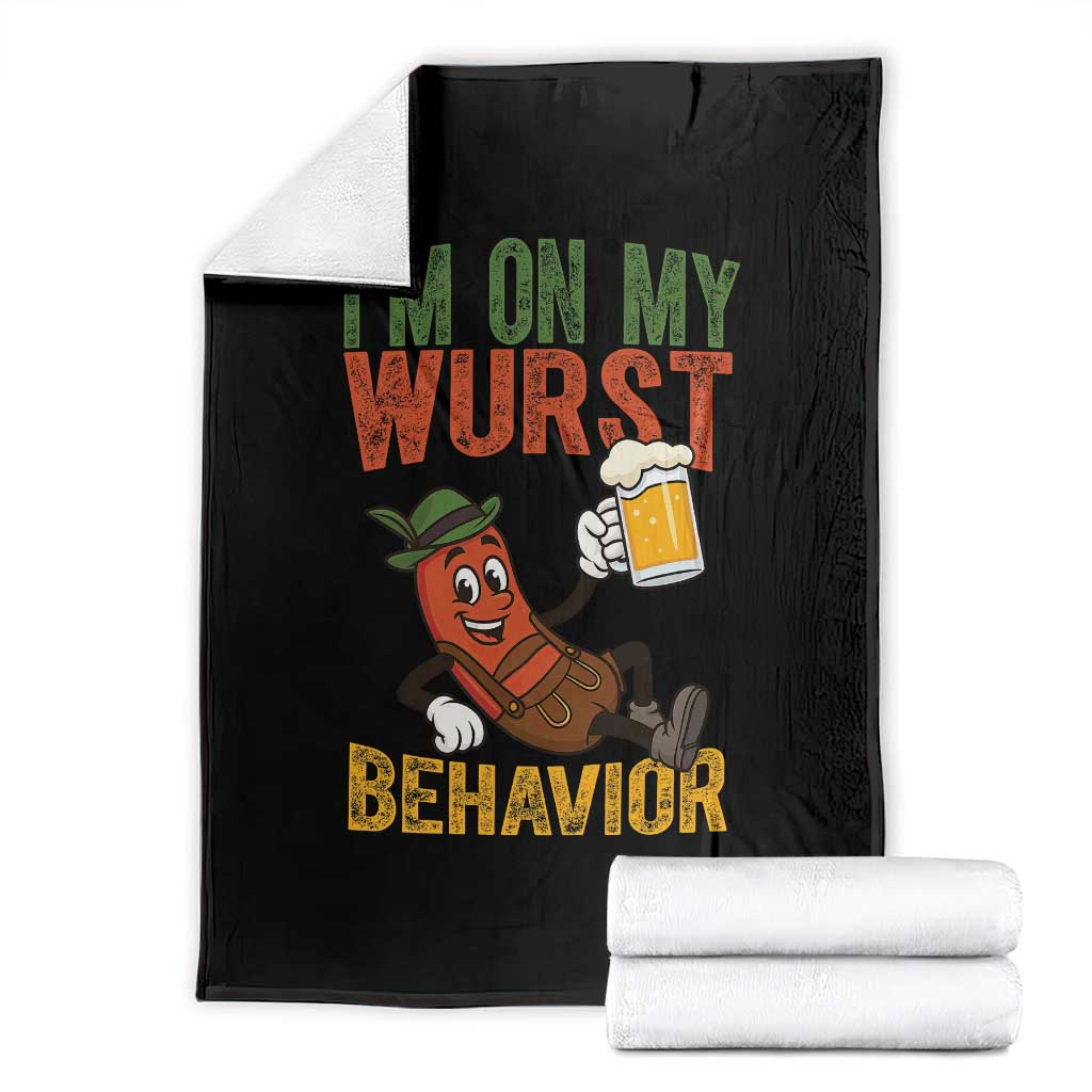 Funny I Am On My Wurst Behavior Throw Blanket German Oktoberfest Sausage - Wonder Print Shop