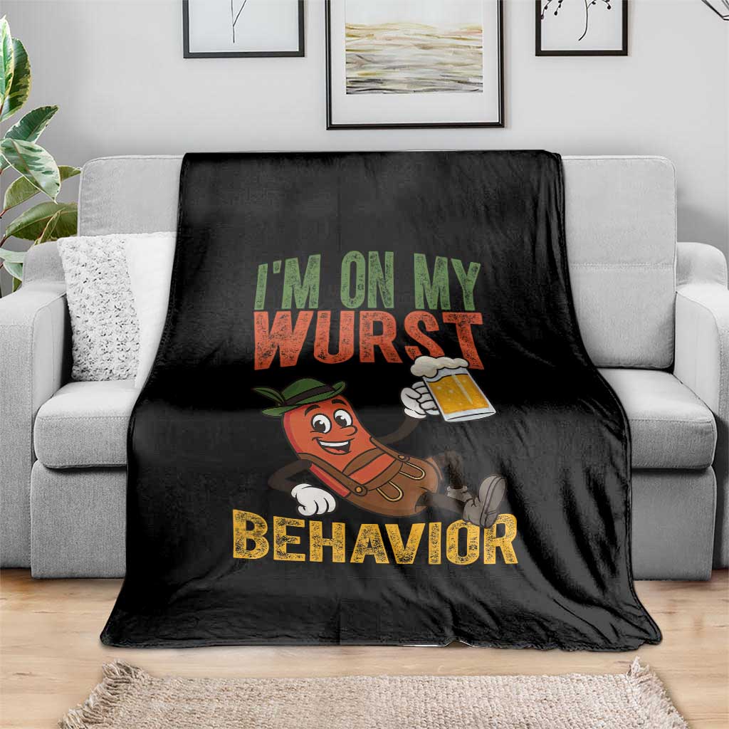 Funny I Am On My Wurst Behavior Throw Blanket German Oktoberfest Sausage - Wonder Print Shop