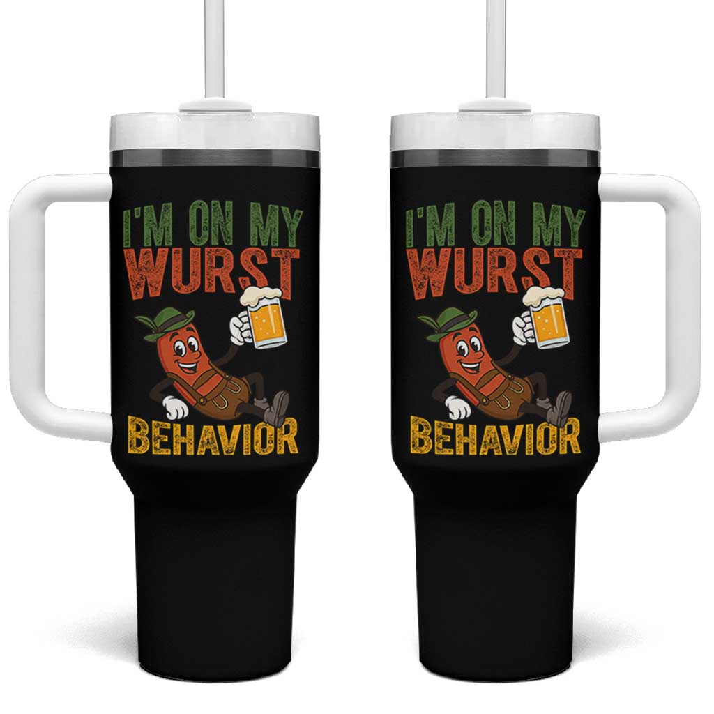Funny I Am On My Wurst Behavior Tumbler With Handle German Oktoberfest Sausage - Wonder Print Shop