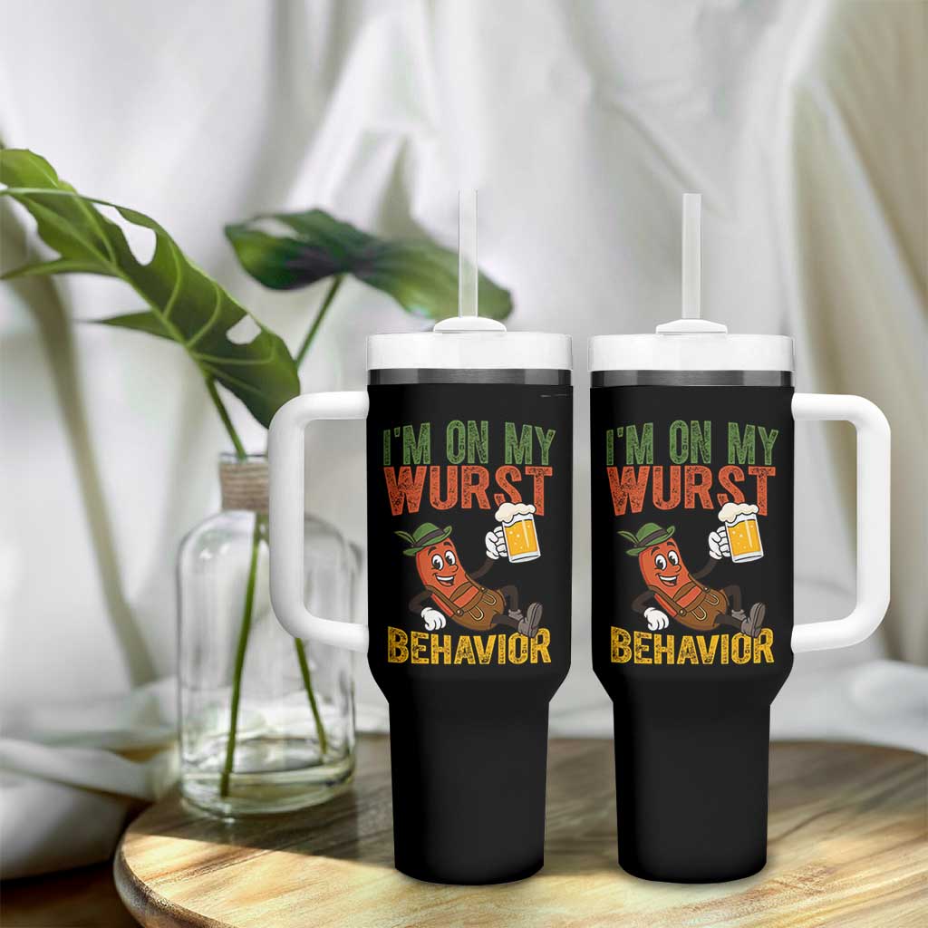 Funny I Am On My Wurst Behavior Tumbler With Handle German Oktoberfest Sausage - Wonder Print Shop